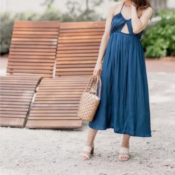 J Crew Cutout dress featherweight Saturn Elegant Blue Halter Maxi Dress Sz 6 - Picture 1 of 12